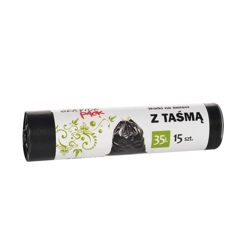 WORKI NA ŚMIECI 35 L CZARNE Z TAŚMĄ ŚCIĄGAJĄCĄ /15 SZTUK/