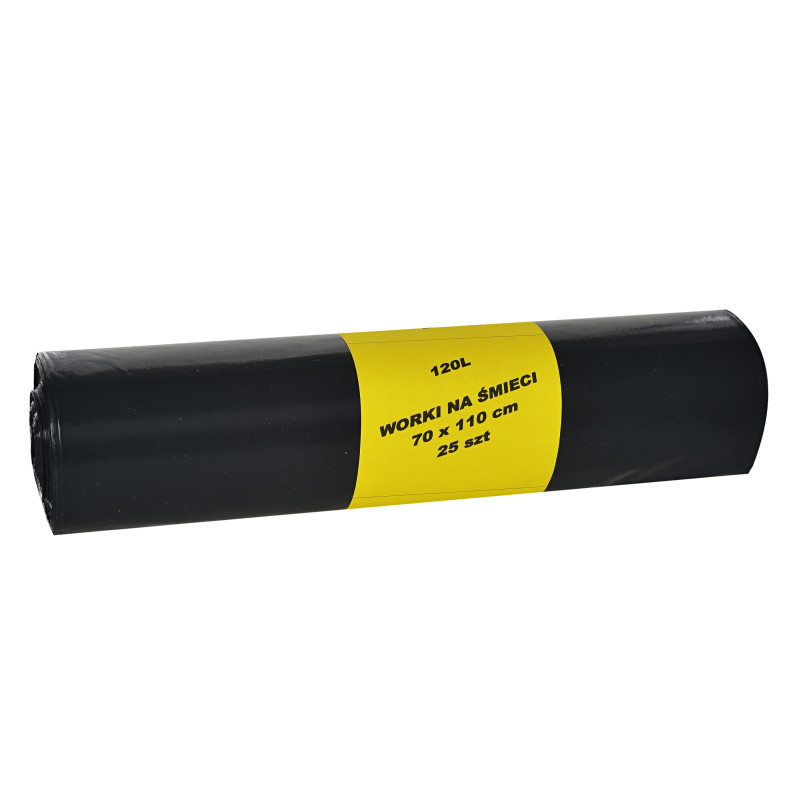 WORKI NA ŚMIECI 120L MOCNE CZARNE WORKI NA ODPADY 70X110 1 ROLKA /25 SZTUK/