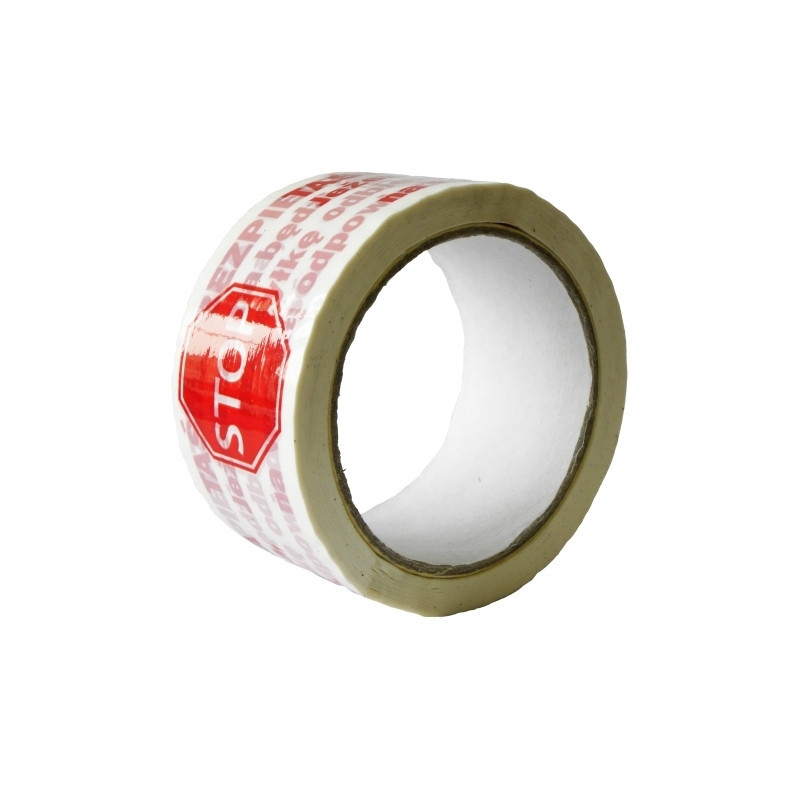 TAŚMA KLEJĄCA 48X40 Z NADRUKIEM TAŚMA OSTRZEGAWCZA TAŚMA BEZPIECZEŃSTWA STOP  / 216 ROLEK /